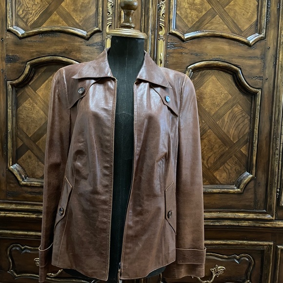 Akris Lambs leather Brown Jacket US 12 - Picture 2 of 13